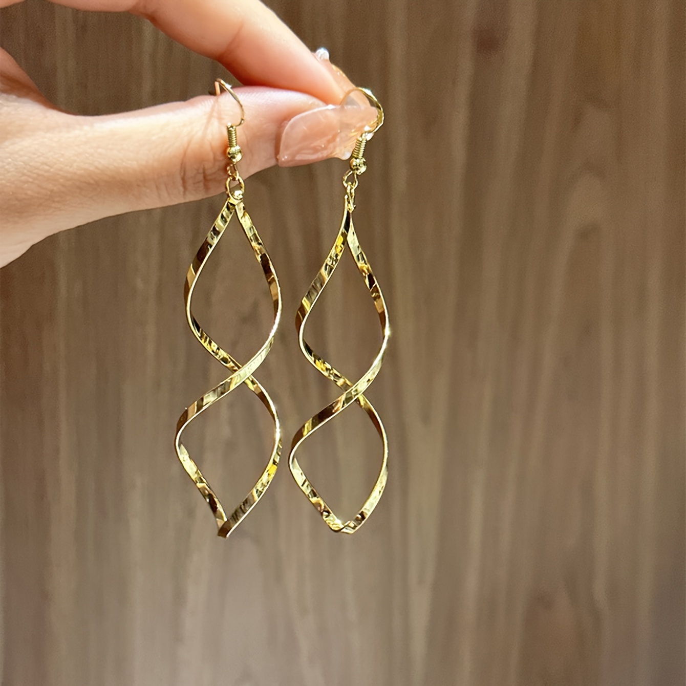 Golden Hollow Spiral Pattern Dangle Earrings Alloy Jewelry